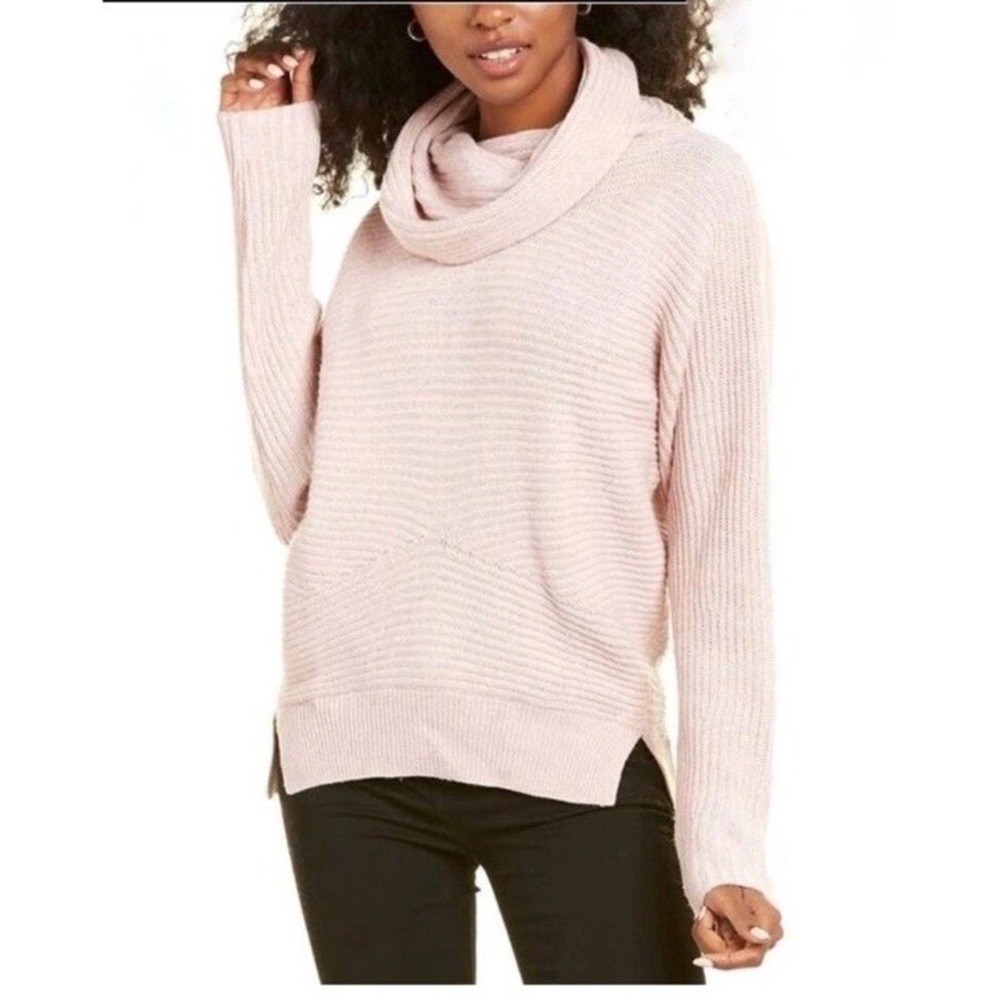 AllSaints Mesa Roll Neck Wool Cotton Blend Sweater Blush Pink Ribbed Size Small